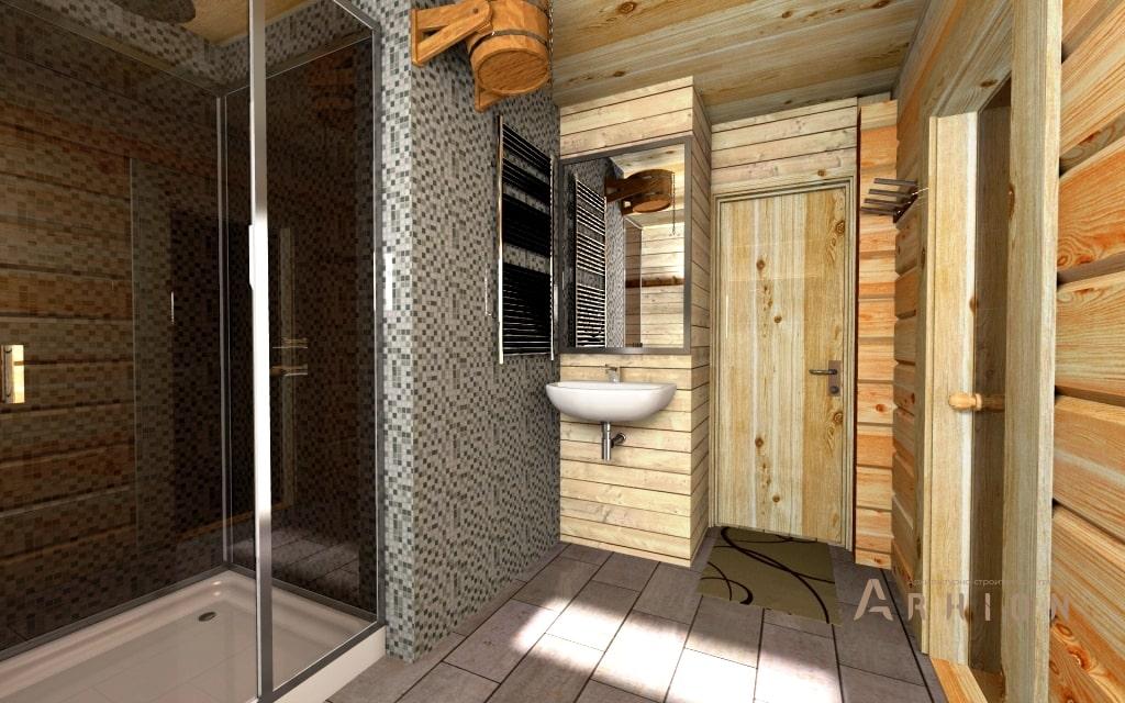 11. Проект одноэтажного дома в стиле барн с двускатной кровлей, l-50, площадью - 51 кв c мансардой, сауной, терассой